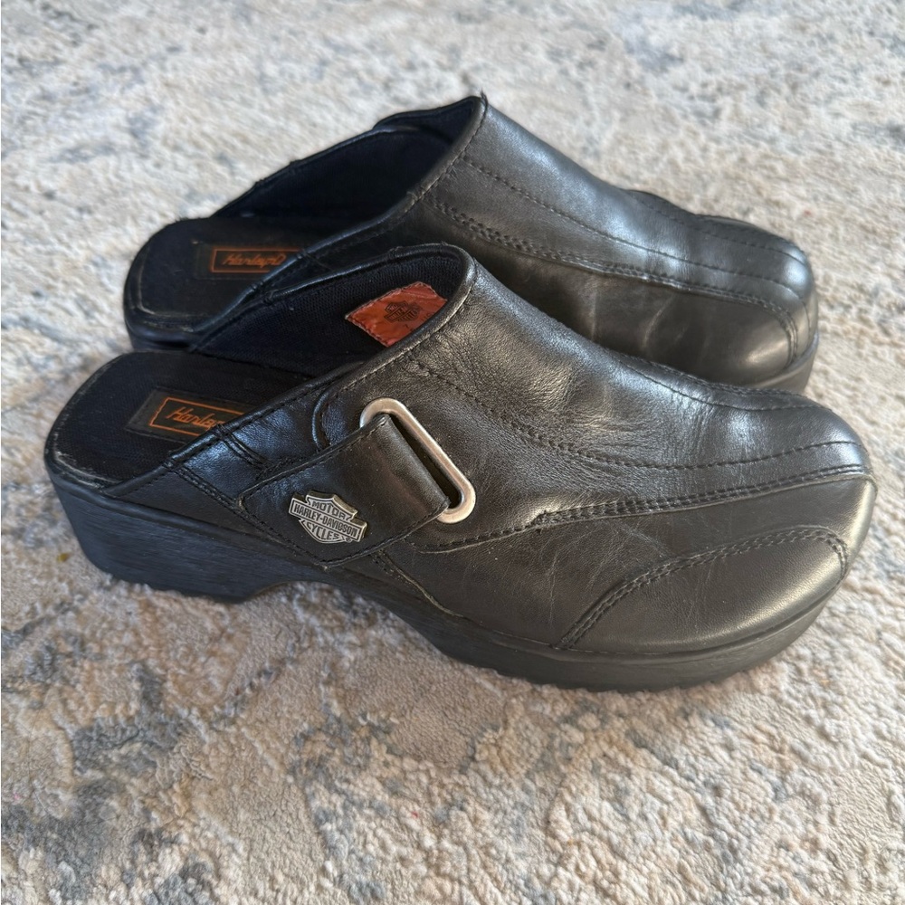 Harley-Davidson Women’s Black Leather Buckle Clogs Mules Size 7